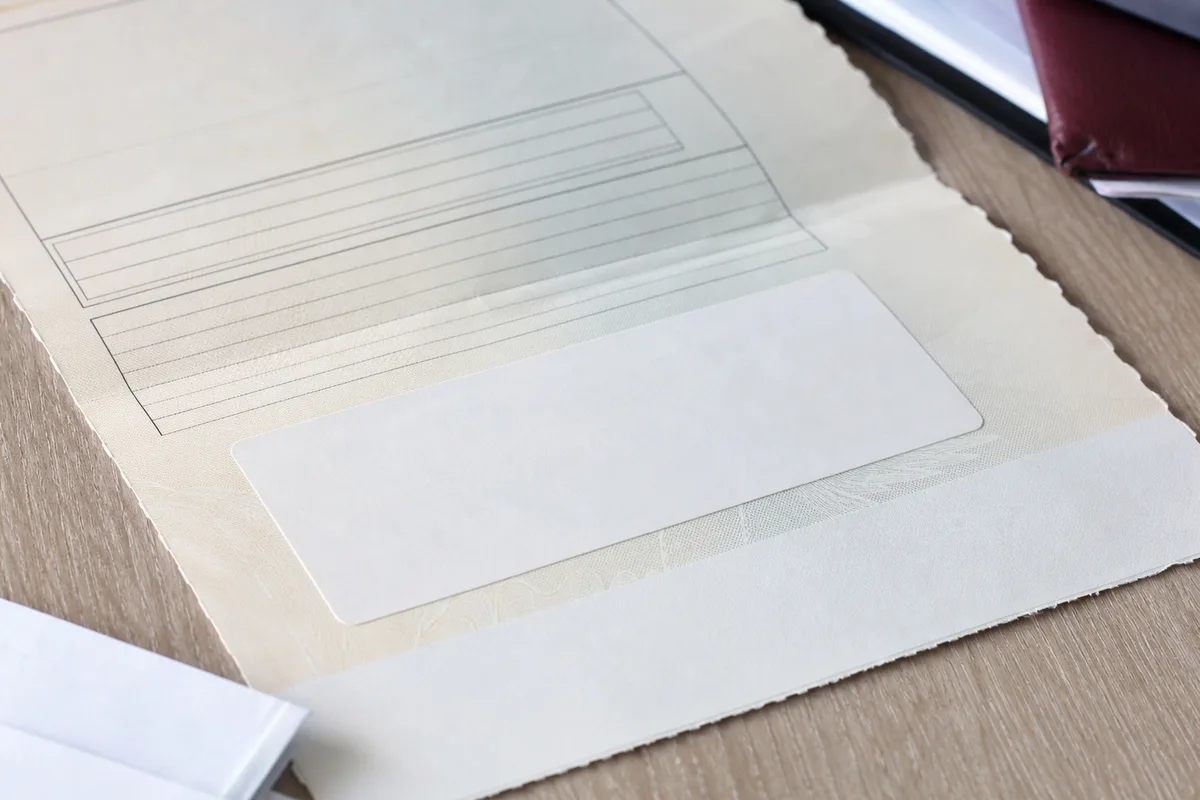 Carte grise sur laquelle une étiquette autocollante recouvre l’ancienne adresse